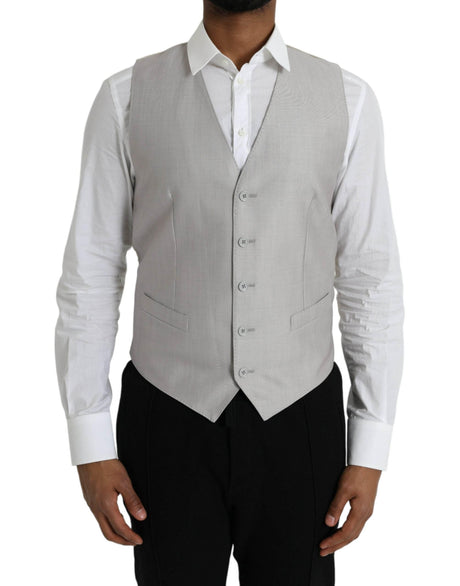 Dolce & Gabbana Light Gray Wool Formal Dress Waistcoat Vest - Hilstor