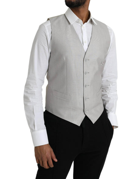 Dolce & Gabbana Light Gray Wool Formal Dress Waistcoat Vest - Hilstor