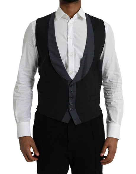 Dolce & Gabbana Black Wool Waistcoat Dress Formal Vest - Hilstor