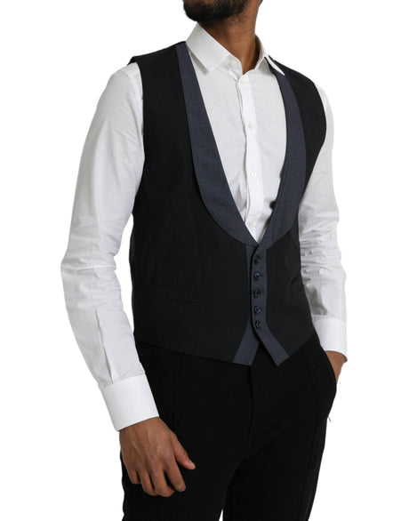 Dolce & Gabbana Black Wool Waistcoat Dress Formal Vest - Hilstor