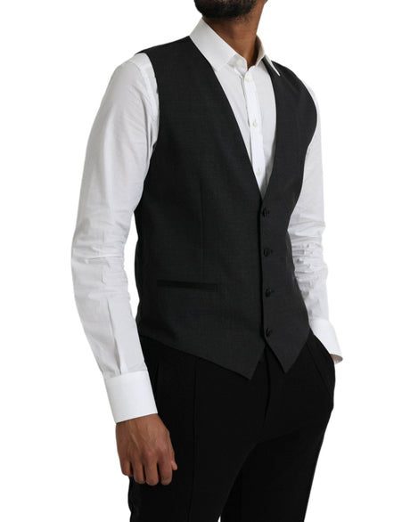 Dolce & Gabbana Black Cotton Waistcoat Dress Formal Vest - Hilstor