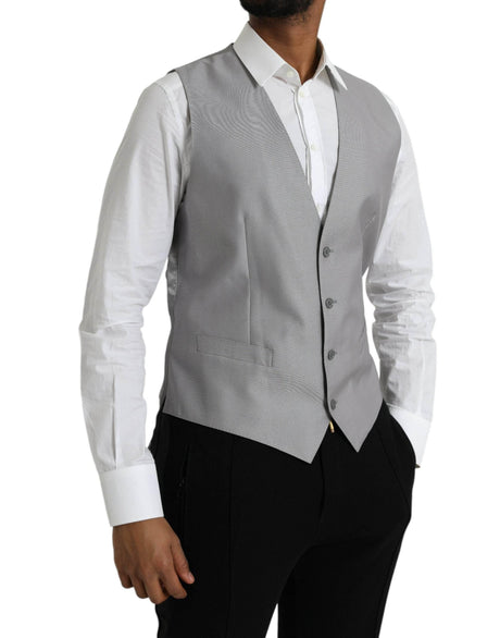 Dolce & Gabbana Light Gray Wool Formal Dress Waistcoat Vest - Hilstor