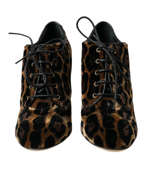 Dolce & Gabbana Brown Leopard Hair Lace Up Booties Shoes - Hilstor