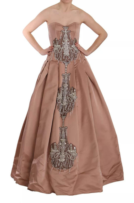 Dolce & Gabbana Crystal Pink Silk Chandelier Ball Gown Dress - Hilstor
