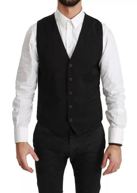 Dolce & Gabbana Black Wool Stretch Waistcoat Formal Dress Vest - Hilstor