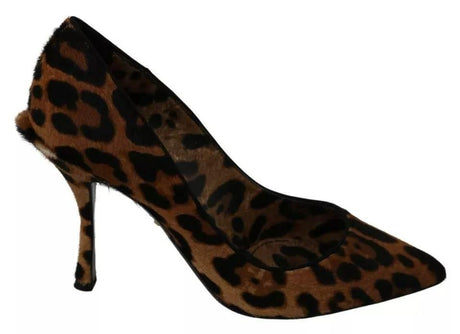 Dolce & Gabbana Brown Leopard Pony Hair Heels Pumps Shoes - Hilstor