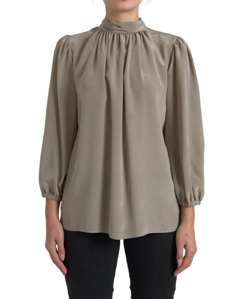 Dolce & Gabbana Gray Mock Neck Long Sleeves Top Blouse - Hilstor