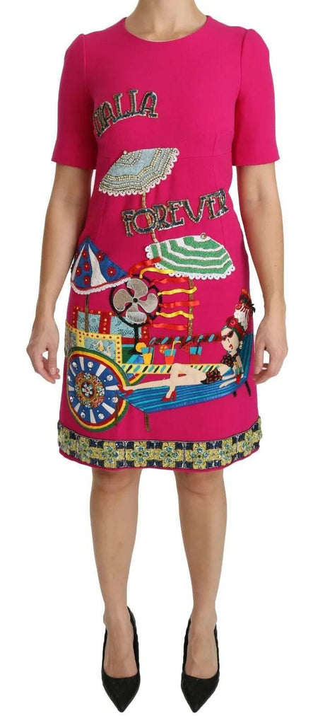Dolce & Gabbana Pink Italia Forever Crystal Sheath Dress - Hilstor