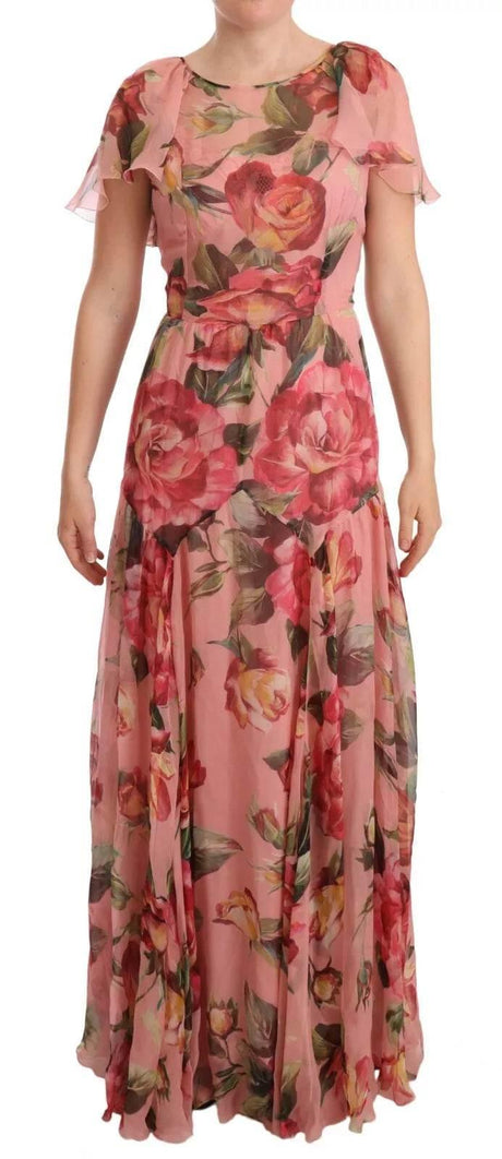 Dolce & Gabbana Pink Silk Floral Print Layered Maxi Dress - Hilstor