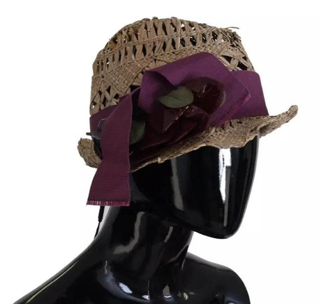 Dolce & Gabbana Brown Ribbon Floral Embellished Straw Hat - Hilstor