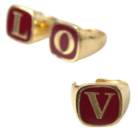 Dolce & Gabbana Gold Brass LOVE Enamel Set of 3 Ring - Hilstor