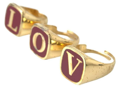 Dolce & Gabbana Gold Brass LOVE Enamel Set of 3 Ring - Hilstor