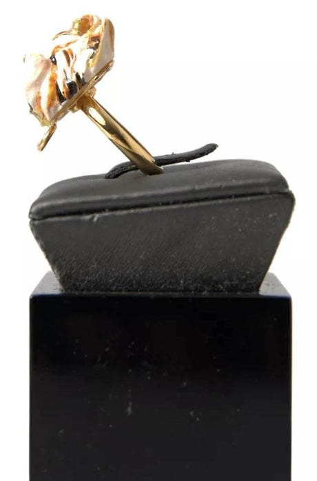 Dolce & Gabbana Gold Brass Resin Beige Dog Pet Accessory Ring - Hilstor