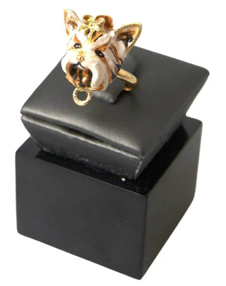 Dolce & Gabbana Gold Brass Resin Beige Dog Pet Accessory Ring - Hilstor