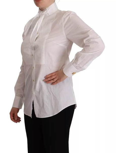 Dolce & Gabbana White Cotton Collared Long Sleeves Formal Shirt Top - Hilstor