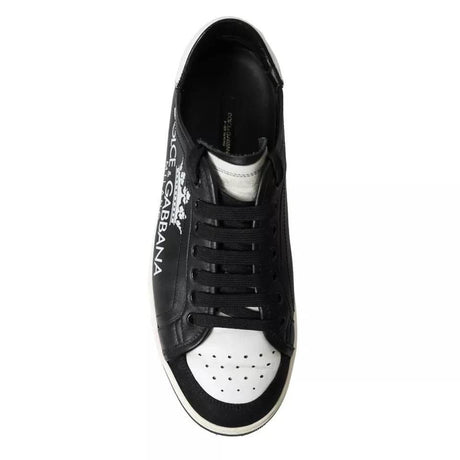 Dolce & Gabbana Black Leather Crown Milano Men Sneakers Shoes - Hilstor