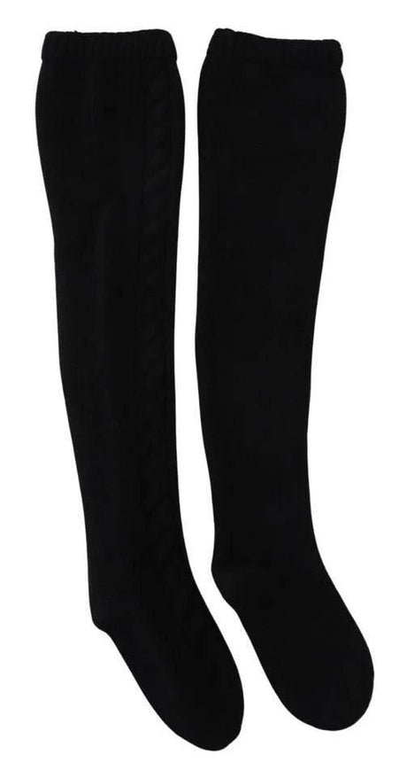 Dolce & Gabbana Black Wool Knit Calf Long Women Accessory Socks - Hilstor