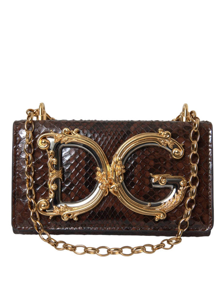 Dolce & Gabbana Brown Python Leather DG Girls Crossbody Phone Bag - Hilstor