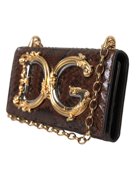 Dolce & Gabbana Brown Python Leather DG Girls Crossbody Phone Bag - Hilstor