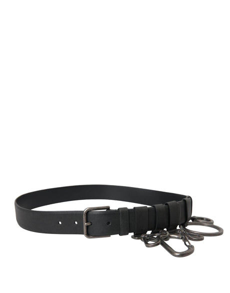 Dolce & Gabbana Black Calf Leather Silver Metal Buckle Belt - Hilstor