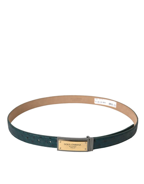 Dolce & Gabbana Green Leather Gold Logo Engraved Buckle Belt - Hilstor