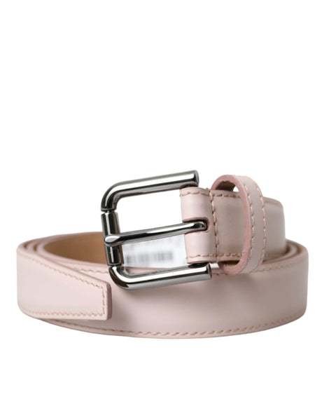 Dolce & Gabbana Light Pink Leather Silver Metal Buckle Belt - Hilstor