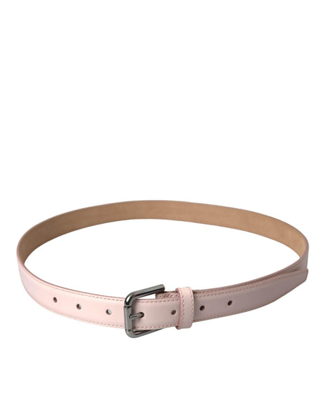 Dolce & Gabbana Light Pink Leather Silver Metal Buckle Belt - Hilstor