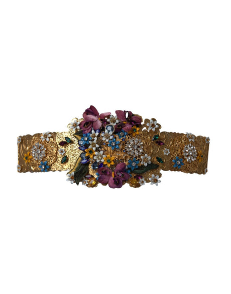 Dolce & Gabbana Multicolor Embellished Floral Crystal Wide Waist Belt - Hilstor