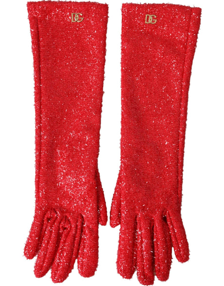 Dolce & Gabbana Red Lurex Fantasia Mid Arm Length Gloves - Hilstor