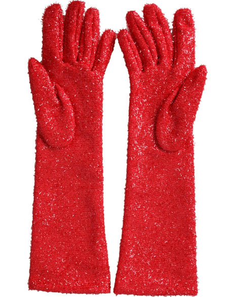 Dolce & Gabbana Red Lurex Fantasia Mid Arm Length Gloves - Hilstor