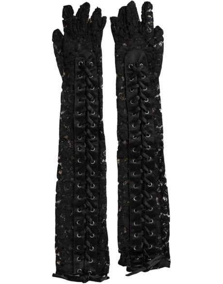 Dolce & Gabbana Black Taormina Lace Elbow Length Gloves - Hilstor