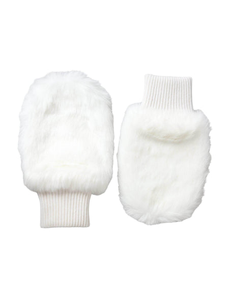Dolce & Gabbana White Acrylic Knitted Fur Wrist Mitten Gloves - Hilstor