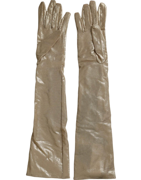 Dolce & Gabbana Beige Satin Crystal Elbow Length Gloves - Hilstor