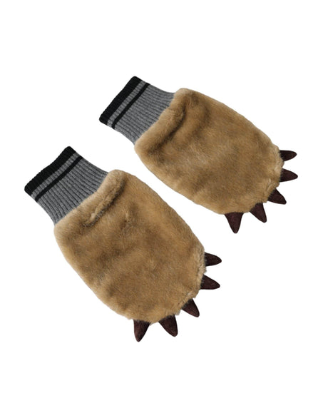 Dolce & Gabbana Beige Acrylic Knitted Fur Wrist Mitten Gloves - Hilstor
