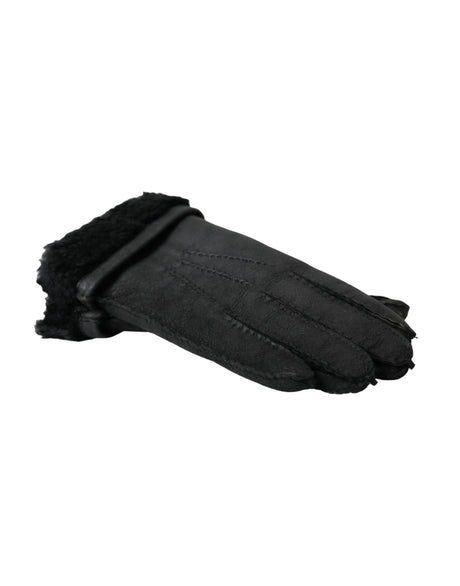 Dolce & Gabbana Black Leather Fur Short Hands Gloves - Hilstor
