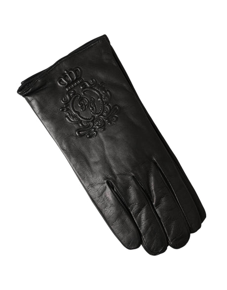 Dolce & Gabbana Black Leather Embossed Logo Short Hands Gloves - Hilstor