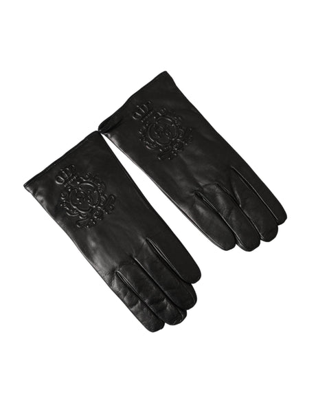 Dolce & Gabbana Black Leather Embossed Logo Short Hands Gloves - Hilstor
