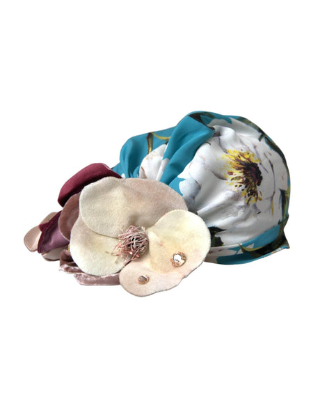 Dolce & Gabbana Blue Floral Motif Turban Head Hat Women - Hilstor