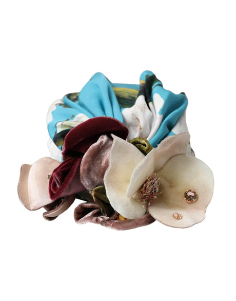 Dolce & Gabbana Blue Floral Motif Turban Head Hat Women - Hilstor