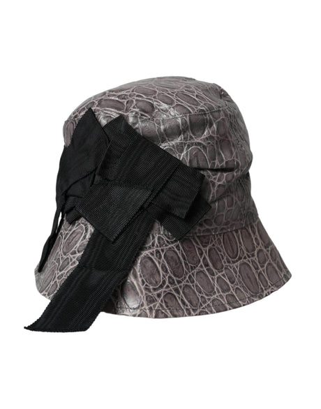 Dolce & Gabbana Black Gray Patterned Leather Bucket Hat - Hilstor