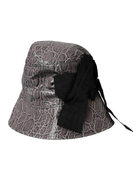 Dolce & Gabbana Black Gray Patterned Leather Bucket Hat - Hilstor