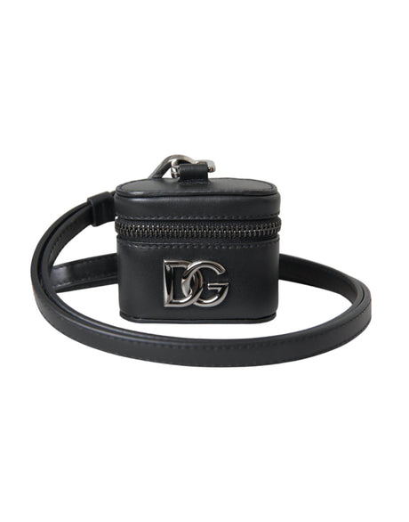 Dolce & Gabbana Black DG Logo Leather Silver Metal Airpods Case - Hilstor