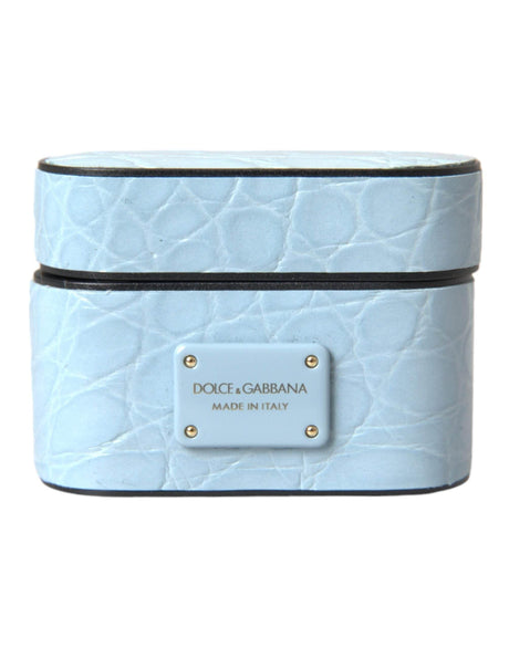 Dolce & Gabbana Light Blue Leather Metal Logo Plaque Airpods Case - Hilstor