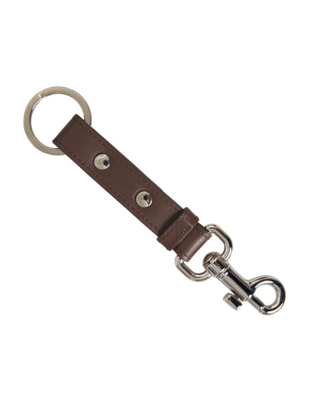 Dolce & Gabbana Brown Plain Leather Silver Brass Keyring Holder Keychain - Hilstor