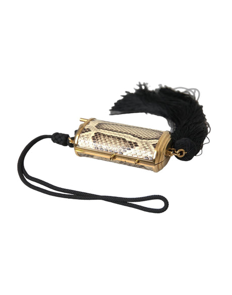 Dolce & Gabbana Beige Exotic Leather Mini Mirror Tassel Make Up Holder Bag - Hilstor