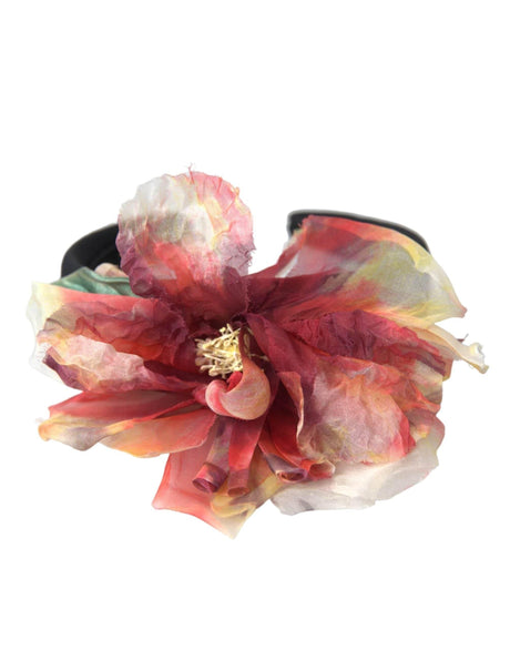 Dolce & Gabbana Rose Pink Silk Floral Black Tiara Women Hairband Diadem - Hilstor
