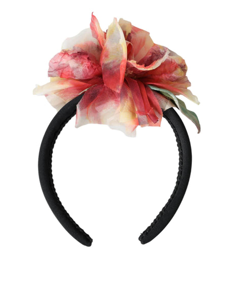 Dolce & Gabbana Rose Pink Silk Floral Black Tiara Women Hairband Diadem - Hilstor