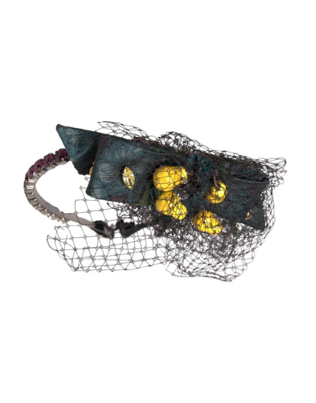 Dolce & Gabbana Black Lemons Sicily Purple Crystal Net Headband Diadem - Hilstor
