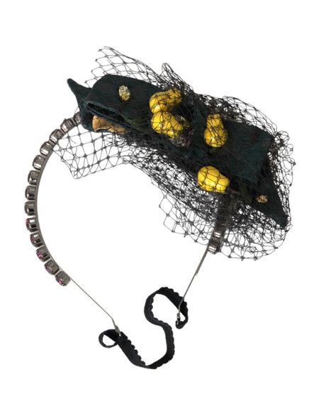 Dolce & Gabbana Black Lemons Sicily Purple Crystal Net Headband Diadem - Hilstor