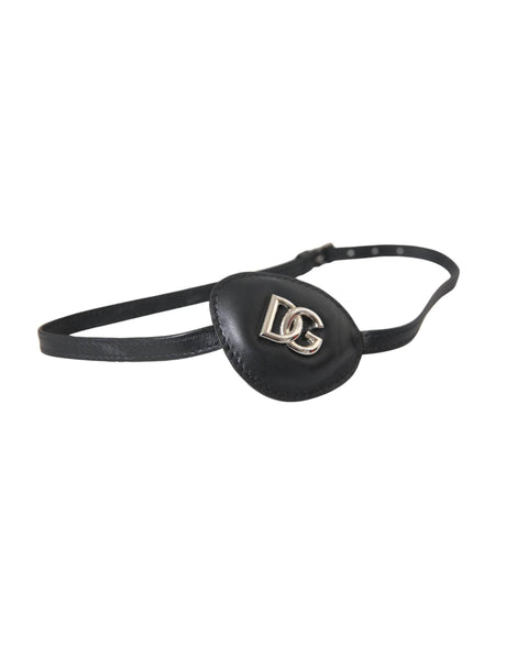 Dolce & Gabbana Black Calfskin Leather Metal DG Logo Eye Patch - Hilstor
